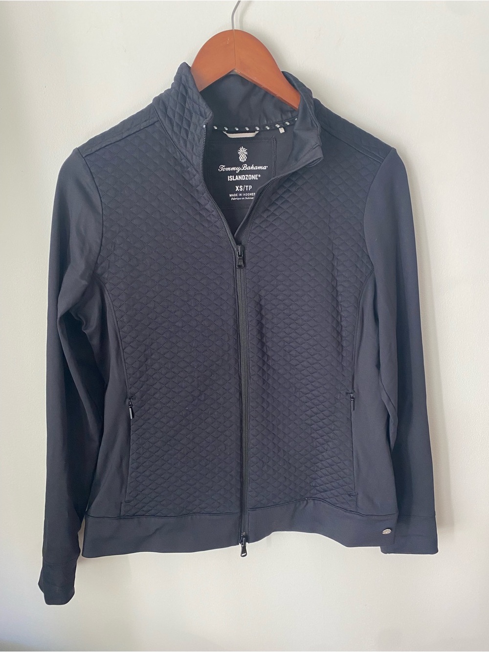 Tommy Bahama Women's Island Zone Black Quilted Zip-Front Jacket sz XS